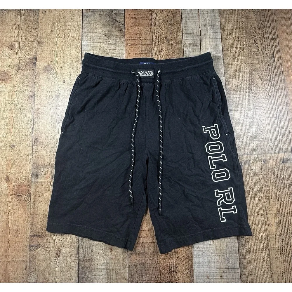 Polo Ralph Lauren Men's S Black Cotton Drawstring Shorts Spell Out Logo